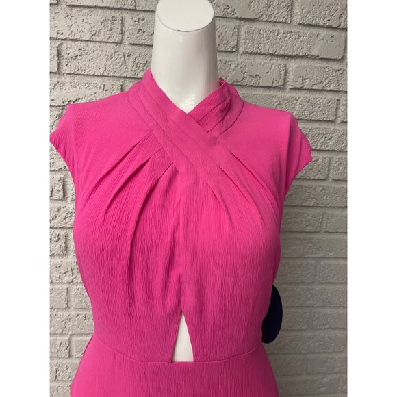 Scoop Women Magenta Twist Neck Textured Cut-Out Fit & Flare Dress Size XS - Picture 4 of 13